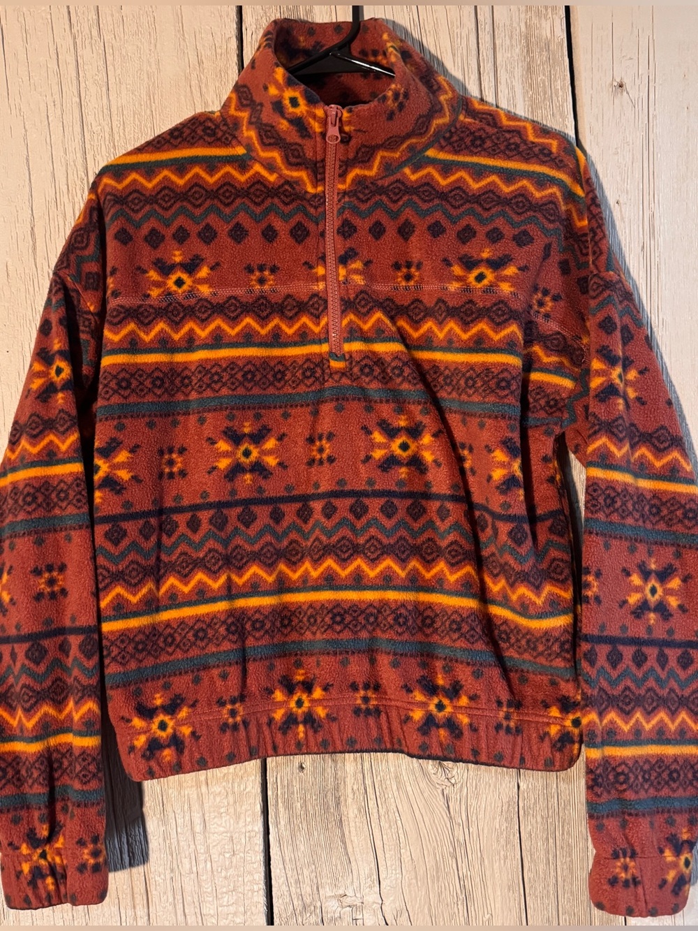 Hippie Rose Women Junior Sz S Red Aztec cropped quarter zip Sherpa pullover